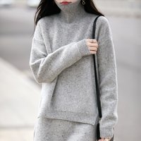 Fall/Winter 2025 100% pure wool women's knitted suit high neck elastic waist comfortable skirt pullover bottoming shirt