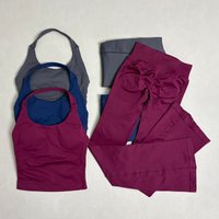 2Pcs Fitness Flares Leggings Set Women Seamless Gym Halter Tank Top and Hip Lifting Flared Yoga Pants Running Workout Sports Set