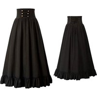 Vintage Renaissance Pleated Maxi Corset Button Skirt Women A Line Costume Victoria High Waist Gown Big Swing Floor Ruffle Skirt