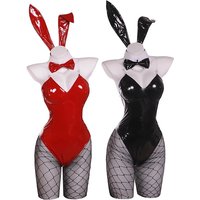 Costume de lapin rouge et noir pour femme, en similicuir, sexy, pour cosplay, Halloween, Noël, combinaison de lapin, costume de cosplay