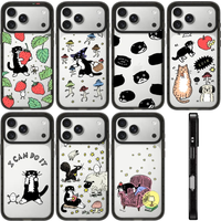 Strawberry Black Cat Pattern Acrylic Magnetic Phone Case Cover for IPhone 12 13 14 15 16 17 Pro Max Case for IPhone 17 Air