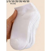 1/5/10/20/30/40/50 Pairs Simple Pure White Women's Ankle Socks, Comfortable Breathable & Versatile