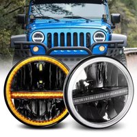 BraveWAY 7-Zoll Universal-Scheinwerfer H4 Rund Offroad Gelb DRL LED-Scheinwerfer Tagfahrlicht und Blinker für Lada Niva 4x4 Beetle Classic