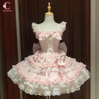 Lolita Sweet Kawaii Lace Ruffle Puff Sleeve Corset Women Dresses Bow Design Layered Lace Big Bow Dress Princess Party Daily Chic image 4
