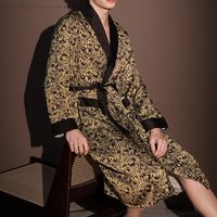 Spring Summer New Nightgown High Quality Men's Sleepwear Robe Satin Print Bathrobe Kimono Long Sleeve Home Wear Boyfriend Gift