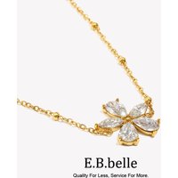 E.B.belle White Zircon Flower Pendant Bracelet Chain 18k Gold Plated Stainless Steel Clip Beads For Women Waterproof Charm Gift