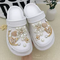 Creative DIY 3D Shoe Flower Shoe Charms Set Diamond Butterfly Pearl Flower Detachable Chain buckle Fashion Shoe Decoration