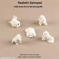 5PCS Mini Realistic Samoyed Figurines Kawaii Puppy Resin Ornaments Desktop Decor Miniature Model Home DIY Craft Accessories