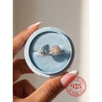 925 Sterling Silver Minimalism Sea Blue Pear Shape Zircon Ring For Women Anniversary Wedding Luxury High Quality Fine Jewelry