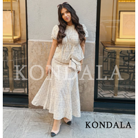 KONDALA Chic Embroidery Plaid Skirt Set Women Trendy 2026 Spring Summer Holidays Casual Set Puff Sleeve Shirts, A-Line Skirts