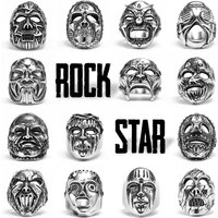 Rock Star Skull Mask Punk HipHop Hard Core Rap Stainless Steel Men Rings Male Women Fashion Jewelry Creativity Gift Wholesale