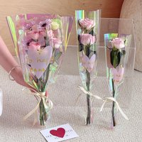XH 30pcs Transparent Rose Packaging Bags Flower Bouquet Plastic Bag Bouquet Wrapping Paper One Straight Bag Flower Packagin