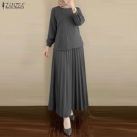 Fashion Muslim Sets 2026 ZANZEA Summer Women Long Sleeve Tops Dress Suit Ramadan Outfits 2 Pieces Sets Hijab Tracksuit Oversize