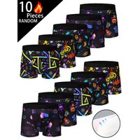 Men's 10-piece graffiti, pixel, cyberpunk print boxing shorts, comfortable casual fashion boxing shorts mixed color mixed hair