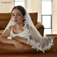 TOPQUEEN Lace Wedding Veil With Pearl Bridal Veil White Cream Lace Edge Handmade Single Layer Veil With Comb Customizable V82