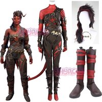 Gate Karlach Cosplay Costume BG3 Karlach Unarmed Cosplay Suit Outfit For Halloween Carnival Party Fancy Adult Role Play Wig Shoe