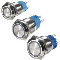 2Pcs DC 12V/24V Metal Latching Push Button Switch, 4 Pin Car RV Truck Boat SPDT ON/OFF Switch, Waterproof Self-Locking Round