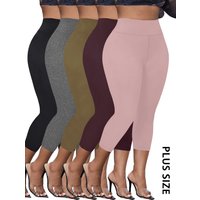 5 pack Plus Size Leggings for Women Super soft High Waisted Tummy Control Yoga Capri Pants Workout Running Leggings
