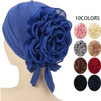 New Women Pre-Tied Hijabs For Women Turban Hat Inner HIjab Caps Solid Color Back Flower abaya Islam Udnerscarf Women's hijabs