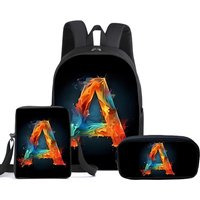 Englischer Buchstabe 3-teiliges Set Rucksack mit Umhängetasche, Federmäppchen, Schultasche für Jungen/Mädchen, bestes Geschenk, 2D-Cartoon-Schultasche