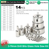 14 pièces 3-70mm forets verre trou scie Kit diamant enduit noyau trou scie marbre foret carrelage céramique verre porcelaine forage