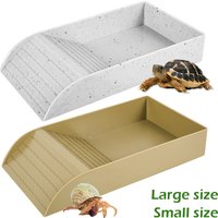 Plastic Tortoise Food Dish turtle tank Water Food Feeder Trays with Anti-Slip Ramp Tortoise Habitat Reptile accessories