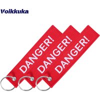 1PC 2PCS 3PCS 3 Set Sale Red Both Sides Embroidery Danger Tag Car Keychain Motorcycle Key Pendant Gifts Wholesale