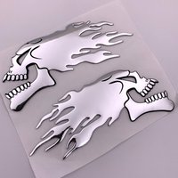 2pcs/Piar Silver 3D Fire Ghost Skull Head Auto Hurricane Chrome Plating Motorcycle Stickers