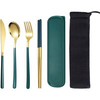 4-teiliges Besteckset, Messer, Gabel, Löffel, Stäbchen, Box, tragbares Besteck, Reisebesteck mit Box