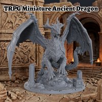 Ancient Dragon Miniature Figure 25mm 1:64 Scale, Classic Fantasy Style Dragon Statue with Broken Ruins Base, Table RPG Ornament