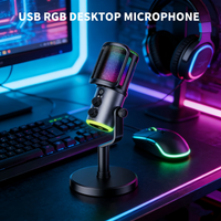 RIKSOIN Condenser Microphone, USB Microphone for Live Streaming, Karaoke and Gaming, with RGB Ambient Lighting and Pop Filter, D