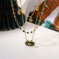 WILD & FREE Bohemian Stainless Steel Necklaces for Women Green Acrylic Stone Luxury Chic Chains Jewelry Waterproof
