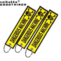 1PC 2PCS 3PCS 3 Packs Dangerous Machine Both Sides Embroidery Yellow Pendant Key Chain Car Backpack Keychain Gifts Wholesale