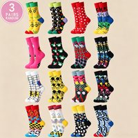 3 Pairs of Random Cartoon Women's Round Neck Socks Cute Mickey and Minnie Knitted Prints Novel and Colorful Small Leg Socks