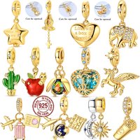 Hot 925 Sterling Silver Gold Charm Bead Pendant Airplane Elephant Heart Box Charm Fit Original Bracelet Woman DIY Jewelry Gift