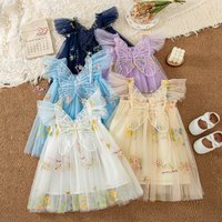 Baby Dress Summer Cotton Solid Color Bow Sheer Small Fly Sleeves Girls Dresses Sweet And Cute Beach Princess Dress Baby Clothing