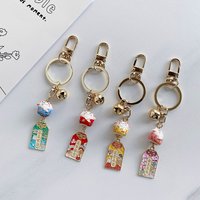 โCute Amulet Fortune Lucky Cat Keychain With Bell Ceramics Key Chain Car Bag Pendent Mobile Accessories Couple Gift