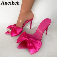 Aneikeh Sommer Seide Schmetterling-Knoten Mule High Heels frauen sandale Pumpen 2025, Sexy Spitz Pumps Damen Party schuh 35-42