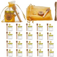 20 Mini Honey Jars With Honey Dipper, Gold Lid, Bee Pendants, Gift Bags - Perfect Baby Shower Favors Wedding Party Return Gifts