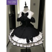 Japanese Sweet Gothic Lolita Dress Women Off Shoulder Bow Tie Ruffle Trim Slim Waist Harajuku Kawaii Elegant Fashion Party Dress
