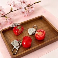 Cute Mini Tomato Keychain 3D Simulation Fruit Resin Heart Metal Keychain for Phone Case/Bag Ideal Birthday Gift