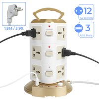 Tower Multi Power Strip Vertical With 3 USB EU Plug 2500W Overload Protector EU US UK AU Universal Socket 12 Way Outlets