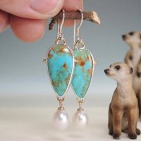 Ethnic Design Silver Color Inlaid Imitation Pearls Dangle Women's Earrings Vintage Paste Blue Pattern Jewelry