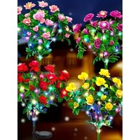 Solar Powered Flower Lights Automatic Illumination Garden Decorative Lawn Artificial Flower Atmosphere Lights Rural Style LED