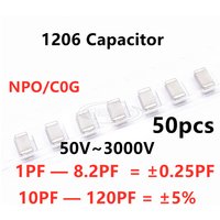 50pcs 1206 SMD Capacitor 1/1.8/2/2.2/2.7/3/3.9/4.7/5/5.6/6.8/8.2/10/12/15/18/20/22/27/30/33/39/47/56/68/82/100PF 120PF NPO C0G