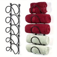 2-Piece Wrought Iron Towel Rack Wall-Mounted Hook Design Bathroom Kitc Decor Easy Install Space-Saving Elegant Home Accessory