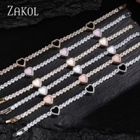 ZAKOL Sparkling Heart Shape Cubic Zirconia Tennis Bracelet For Women Trendy Stackable Wedding Party Daily Jewelry Gift