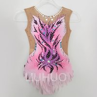 LIUHUO Rhythmic Gymnastics Leotards Girls Pink Print Sparkling Rhinestones Competition Performance Leotards Customize BD519