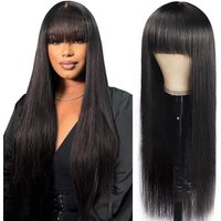 Straight Bangs Wig Invisible Scalp Design Premium Human Hair Smooth Human Hair Lightweight Flexible Cap Natural Appearance Fashion Wig For Women Daily Party Wear Wig