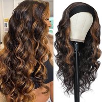 Long Synthetic Wavy Headband Wig for Women Black Wigs with Brown Blonde Highlight 200% Denisty Headband Wigs Glueless Wig Daily